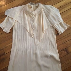 Vintage 1980s cream silk dress with shoulder scarf
